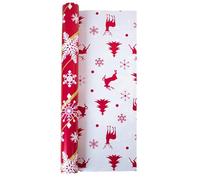 NYSDM - Papel kraft con impresión de doble cara con diseño de árbol de Navidad, reno, copo de nieve, para hojas de papel de regalo de Navidad, color rojo y blanco