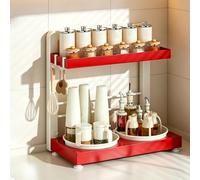 NZBZTUKUWP Especiero Giratorio De 360° Y Dos Niveles (43 Cm, Rojo Y Blanco)，Organizador De Encimera con Barandillas Elevadas Y Soportes Reforzados para Mayor Estabilidad