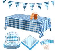 NZZVNZ 83 Piezas Oktoberfest de Baviera Decoración, 40pcs Servilletas Bávaras y 40pcs Platos, Bandera Triángulo Mantel y 50 Bandera Palillo, para Oktoberfest Bávara Fiesta