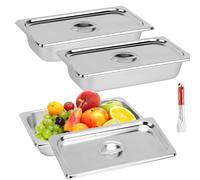 NZZVNZ Bandejas para Empanar, 32,5 x 17,5 x 6,5 cm, 3 Juegos de Recipientes de Acero Inoxidable, 3 Recipientes para Alimentos con 3 Tapas, Caja de Almacenamiento de Alimentos con Pinzas de Cocina