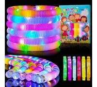 O-Kinee 12 tubos pop, juguetes inquietos luces brillantes, 2024 tubos LED pop, tubo elástico LED colorido, pulseras luminosas, juego de fiesta cumpleaños carnaval regalos festivales año nuevo