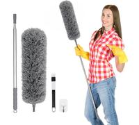 Oamwrae Plumero Atrapapolvo, Plumero Extensible hasta 280 cm, [Atrae el Polvo y Lavable] Plumero Microfibra con Cepillo para Limpiar Ranuras, para Techos, Coches, Limpieza del Hogar