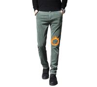 Oanviso Hombre Pantalón De Pana con Forro Polar Chino Pantalone de Traje Elasticos Pantalóns de Trabajo Termico Pantalones Casuales Straight Invierno A Verde XL