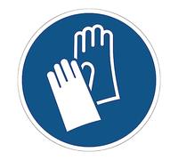 Obligación de Adhesivo Obligatorio NF ISO7010 - Adhesivo Adhesivo de Señalización Laminado Ronda Resistente al Agua y a Los Rayos UV - Guantes de Protección Obligatorios - Diámetro 15 cm