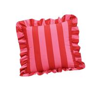 Obotsnoi Funda de cojín decorativa con bordes con volantes, tela de poliéster suave, patrón de rayas, decoración para el hogar, funda de almohada cuadrada de poliéster