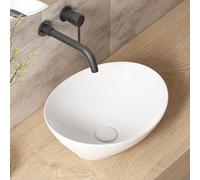 OCEALAGOON - Fregadero de baño pequeño sobre mostrador, 16 x 13 pulgadas, ovalado, lavamanos de porcelana para baños, fregaderos de baño blancos para caravana, tocador, lavabo