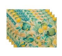 Ocean Life - Juego de 4 manteles individuales con patrón de peces tropicales y corales, para mesa de comedor, playa de verano, antideslizantes, lavables, para interiores y exteriores, cocina, fiesta