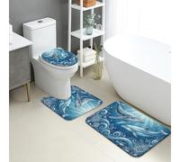 Ocean Life - Tapete de baño de secado rápido, diseño artístico de ballena delfín, absorbente, antideslizante, tapete decorativo de verano de franela lavable para baño, inodoro, baño, juego de 3 piezas