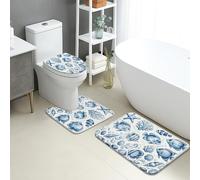Ocean Life - Tapete de baño de secado rápido, diseño de peces azules y corales, tapete de ducha antideslizante absorbente, tapete de baño lavable de franela de verano, juego de 3 piezas decorativo
