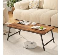 OCTORO Mesa de Centro Plegable, Mesa Baja Pequeña, Patas con Hebilla Fija, 80 cm, No Requiere Montaje, Mesa Auxiliar de Madera para Sofá, Muebles de Salón, Dormitorio, Marrón Vintage