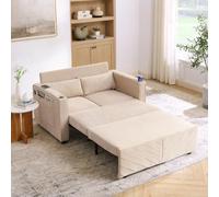odikalo Sofá cama 3 en 1 minimalista Grand & Elegant Light Luxury de 2 plazas, diseño deslizante a transformador, carga USB, perfecta para paños, beige
