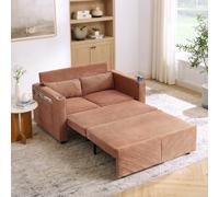 odikalo Sofá cama 3 en 1 minimalista Grand & Elegant Light Luxury de 2 plazas, diseño deslizante a transformador, carga USB, perfecta para paños, color naranja
