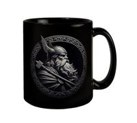Odin Vikingo Gott Amulett Taza negra en negro Vikingo Allvater Einäugig Gott der Nordic Gottvater Göttervater Odin Amulett Vikinggerbecher