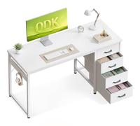ODK Escritorio con 4 Cajones de Tela, 120x48cm Blanco | 4 Cajones de Tela para Organizar Documentos, Mesa Reversible con Gancho para Auriculares, para Oficina Estudio en Casa