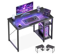 ODK Escritorio Gaming con Estantería Reversible, 100x48cm, Negro