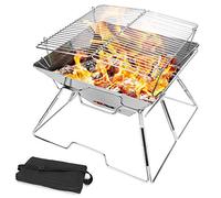 Odoland Parrilla portátil plegable de acero inoxidable 304 para camping, picnic, terraza, jardín con bolsa de transporte