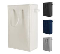 Odonata Cesto de lavandería estrecho con asas, plegable, cesto fino para ropa sucia, bolsa de lavandería estrecha, cesto plegable de 45 l (beige)