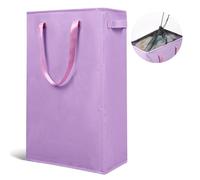 Odonata Cesto de lavandería estrecho con asas, plegable, cesto fino para ropa sucia, bolsa de lavandería estrecha, cesto plegable de 45 l (morado claro)