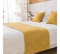 Odot Camino de Cama y Cojines a Juego, Bufanda de Cama con Cojines Pañuelos de Cama Suave Protector Decoration para Hogar Habitación y Hotel (Amarillo,45 * 260+45cm)