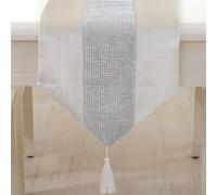 Odot Color Sólido Camino de Mesa Tela de Saco, Camino de Mesa Moderno en Otoño con Borlas, Terciopelo para Camino Mesa, Decoración Mesa para Navidad (32x210cm,Beige)