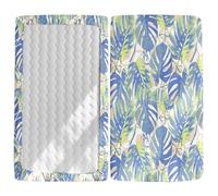 Odot Sábana Bajera Cuna Bebe, Patrón Hojas de Plantas Sabanas Carrito Bebe Sábana Bajera Capazo Sabanas Minicuna Bebe Sábana Bajera Ajustable para Niña y Niño (80x160cm,hojas azules)