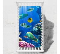 Odot Sábana Bajera Minicuna, Impresión de Dinosaurio Sabanas Carrito Bebe Sabanas Capazo Transpirable Funda Capazo Universal, para Ovalada y Rectangula Colchón de bebé (100x135 cm,Pez)