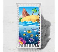 Odot Sábana Bajera Minicuna Impresión de Océano Sabanas Carrito Bebe Sabanas Capazo Transpirable Funda Capazo Universal, para Ovalada y Rectangula Colchón de bebé (Peces,90x140 cm)