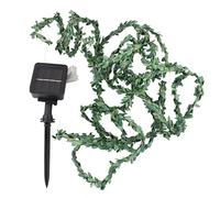 Odoukey Cuerdas de luces solares de 2 metros, hoja verde Artificial, guirnalda impermeable para exteriores, luz de hadas Solar para jardín, 20 luces LED colgantes