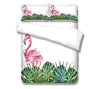 Oduo Ropa de Cama 3 Piezas, Flamenco Imprimir Juego de Ropa de Cama con Funda Nórdica y Funda de Almohada - Juegos de Fundas para Edredón para Adulto Niño Niña (Monstera Verde,200x230cm)