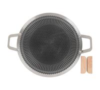 OEBUAFI Sartén Redonda para Parrilla de Barbacoa, Plancha de Barbacoa Coreana de Acero Inoxidable, Placa de Parrilla para Exteriores con Distribución Uniforme del Calor para Cocinar Al (38cm)