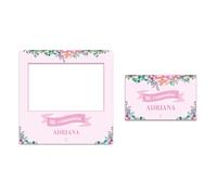 Oedim Photocall + Cartel Comunión Rosa Personalizado, 100x100cm, Eventos o Celebraciones puntuales, Ventana Troqueladas, Photocall Divertido Multicolor