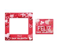 Oedim Photocall + Cartel en Cartón Feliz San Valentín Corazones 3D sin Relieve 100x100cm | Feliz San Valentín Corazones 3D | Económico y Original | Troquelado | Photocall para fiestas y eventos Red
