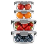 OFFASST Fiambreras de Cristal Redondas Herméticas con Tapa, Set 4 Piezas (400ml & 970ml) - Tuppers de Vidrio para Comida, Meal Prep, Microondas, Congelador y Lavavajillas - Borosilicato Sin BPA