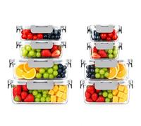 OFFASST Lote de 8 Tapers de Cristal Herméticos - Tupper de Vidrio para Comida, Fiambreras con Tapa, Apto Microondas y Lavavajillas, Sin BPA | Recipientes para Conservar Alimentos