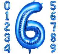 OFFCUP Globo Número 6, Azul Birthday Numbers Globo 101 cm Grande Foil Globos 40 Inch Helio Globos para Decoraciones de Fiestas Cumpleaños de niñas y niños, Aniversario de Graduación (6,Azul)