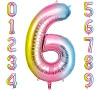 OFFCUP Globo Número 6, Gradiente Birthday Numbers Globo 101 cm Grande Foil Globos 40 Inch Helio Globos para Decoraciones de Fiestas Cumpleaños de niñas y niños, Aniversario de Graduación,6 Gradiente