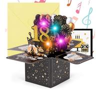 OFFCUP Tarjeta de Felicitación Cumpleaños de 18 Años, Pop Up 3D Tarjeta Emergente de Música con Vela de Luz LED, 18 Tarjeta de Cumpleaños, Como Creativo Regalo a Familias Amigos y Ninos (Negro)