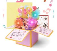 OFFCUP Tarjeta de Felicitación Cumpleaños de 18 Años, Pop Up 3D Tarjeta Emergente de Música con Vela de Luz LED, 18 Tarjeta de Cumpleaños, Como Creativo Regalo a Familias Amigos y Ninos (Rosa)