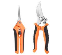 OFFCUP Tijeras Jardinería de Mano, 2pcs Tijera Podar Antideslizantes, Tijeras de jardín con Mango de Bloqueo, para Podar Jardines, Arbustos, Cercas, Plantas de Jardín (Color Naranja/Rectas+Curvas)