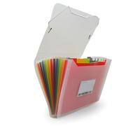Office Box - Carpeta Clasificadora A5 con 12 Divisiones con Cierre de Gomas y Bordes Reforzados en Tela, Incluye 24 Etiquetas para personalizar e Identificador interior, 100% Reciclable.