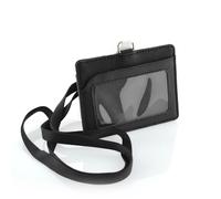 Office box - ID ACCESS SET - Elegante Set con Tarjeta Identificadora y Cordón Colgante a Juego - Cinta y Tarjetero Doble Bolsillo en Símil Piel - 4 elegantes y atractivos Colores Black