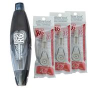 office box - Pack 1 Cinta Correctora Recargable Retráctil SUPER R6 + 3 Recambios - Ancho 4.2 mm x 6 metros de alto poder cubriente y secado instantáneo. (Negro)