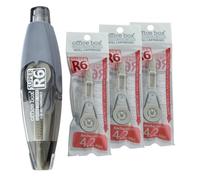 office box - Pack 1 Cinta Correctora Recargable Retráctil SUPER R6 + 3 Recambios - Ancho 4.2 mm x 6 metros de alto poder cubriente y secado instantáneo. (Gris)