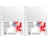 OFFICE PRODUCTS Fundas transparentes para folletos, A4, 100 unidades, apertura superior, fundas transparentes de plástico perforadas, transparente de 60 micras, borde reforzado (Paquete de 2)