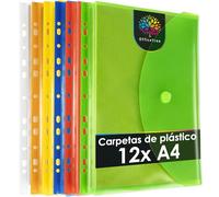 OfficeTree - 12 carpetas A4, multicolor con 240 perforaciones, 5 portafolios multicolores, 7 carpetas transparentes, fundas transparentes