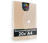 OfficeTree 20x Carpeta Plastico A4 con Broche y 120 Etiquetas de Refuerzo - Cierre Adhesivo y Tira para Archivar - Carpetas Transparentes - Sobres Plastico A4 para Archivar