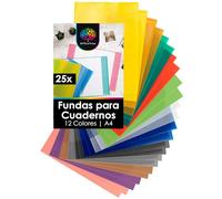 OfficeTree 25x Fundas de Cuadernos A4 - 12 Colores - Forrar Libros Escolares para el Colegio y la Oficina - Repelente a la Suciedad y al Agua - Fundas de Plastico para Libros y Cuaderno