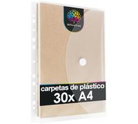OfficeTree - 30 fundas A4 con 200 perforaciones, para documentos, transparentes con cierre de arañazos y borde de clasificación