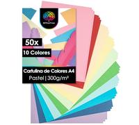 OfficeTree 50x Folios de Colores Pastel A4 300g - 10 Colores - Cartulinas de Colores Pastel para Manualidades e Impresión - Papel A4 300gr - Coloured Card