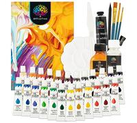 OfficeTree Juego de pinturas al óleo con pincel y paleta - 24 x 12 ml - Juego de pinturas al óleo con accesorios incluidos de iniciación completo con aguarrás, medios pictóricos y bloc de dibujo